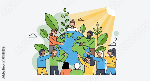 Diverse Group of People Protecting Planet Earth Global Unity for Environmental Care and Sustainable Future