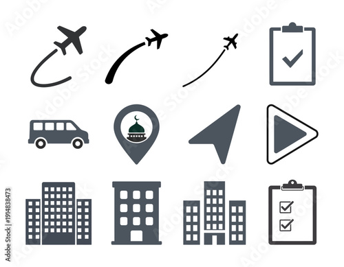 Travel and Logistics Flat Minimal Icon Set Vector