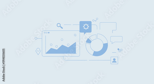 Data analytics and visualization dashboard with charts and icons