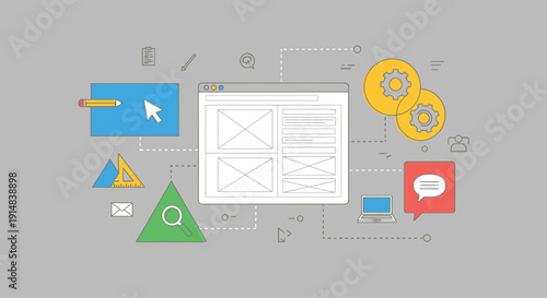 Website wireframe and digital design tools with geometric icons