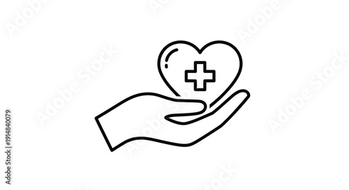 Hand holding heart with medical cross.