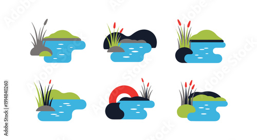 Pond Line art vector dynamic design abstract color composition illustration