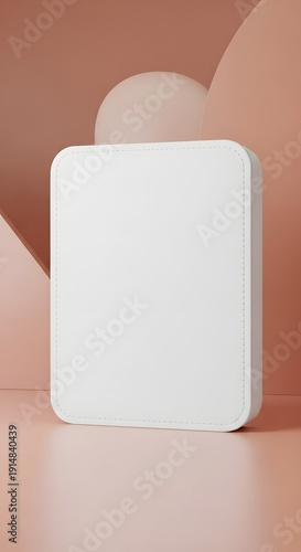 Minimalist White Product Display on Pink Background with Geometric Shapes.