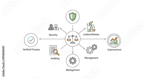 Vector diagram of business management concepts including security, auditing, and improvement isolated on transparent background