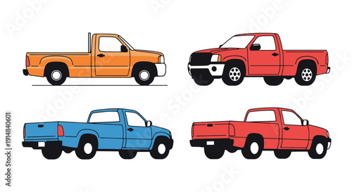 Fotografie Pickup Trucks Line vector art minimal graphic color