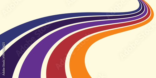 Abstract background of rainbow groovy Wavy Line design in 1970s Hippie Retro style. Vector pattern ready to use for cloth, textile, wrap and other.