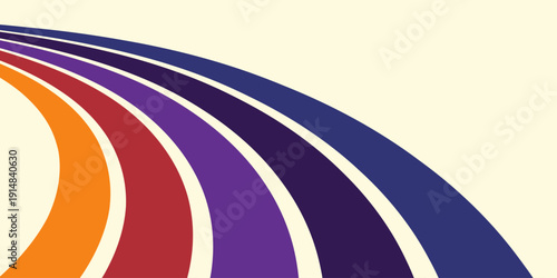 Abstract background of rainbow groovy Wavy Line design in 1970s Hippie Retro style. Vector pattern ready to use for cloth, textile, wrap and other.