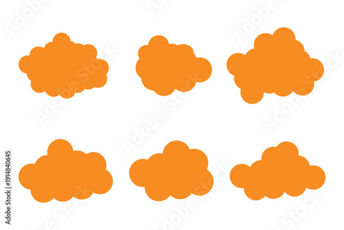 cloud set. Cartoon white cloudy icon set. Simple abstract tag space concept. Cute and fun paper clouds. Cloud vector graphic design. A set of clouds illustration in the sky in black silhouette. EPS 10