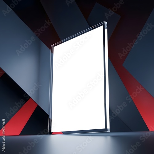 Modern Abstract Display Stand with Blank Screen on Dark Background.