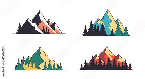 Pine covered Mountai abstract bright color illustration