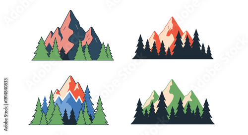 Pine covered Mountai dynamic creative style illustration