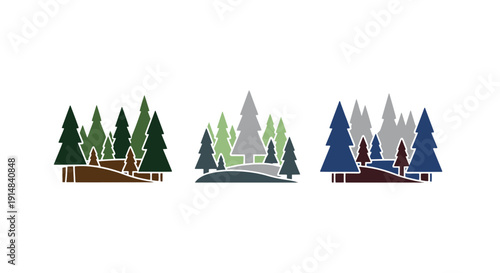 Pine Forest Line art colorful digital color vector