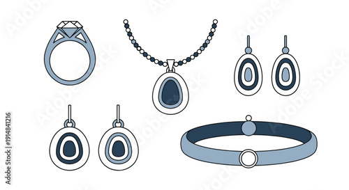 Platinum Jewelry graphic line art abstract bright color illustration