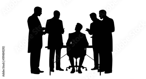 Silhouettes of business people having a meeting around a table