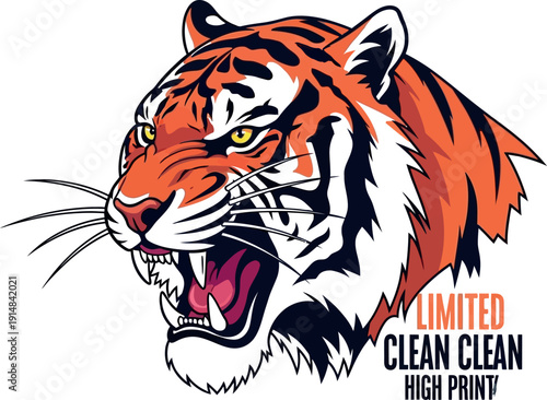 Vibrant orange tiger silhouette roaring in anger with yellow eyes