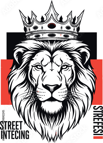 Lion silhouette wearing crown street interiors logo with red and black background