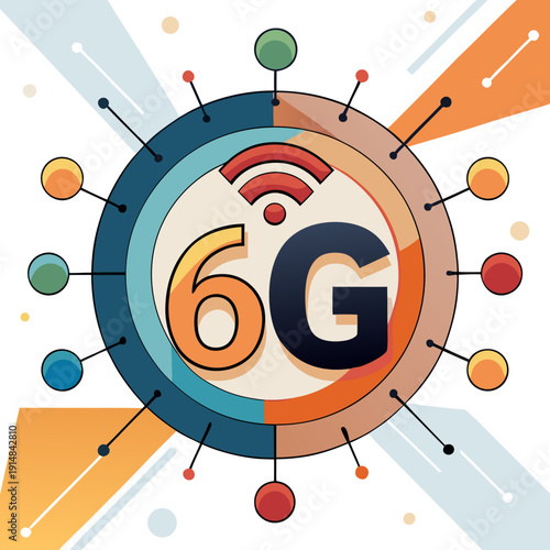 6G Network Technology Symbol with Colorful Abstract Design Elements
