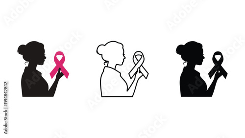 Woman holding pink ribbon symbol for breast cancer awareness, representing support and hope.