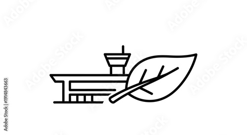 Airport Terminal with Green Leaf Icon.