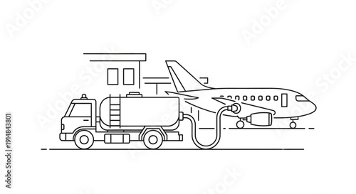 Airplane refueling truck on tarmac.