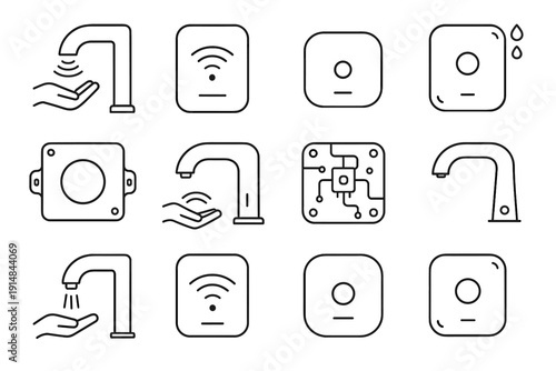 Compact icons sealed panel faucet water unit vector sensor icon hygienic smart