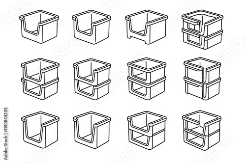 Kitchen system vector stackable bin reinforced smooth matte texture icon functional design
