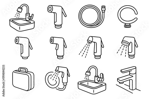 Icon portable style sink vector minimalist flow fitting sprayer trigger cleaning