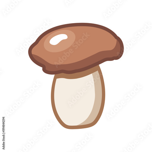 Brown mushroom with thick stem isolated on white background. Flat vector illustration.