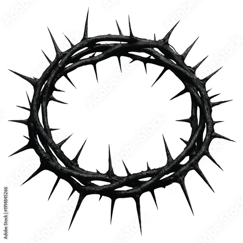 Symbolic black crown of thorns vector illustration, representing sacrifice and suffering, ideal for religious and Christian themes.