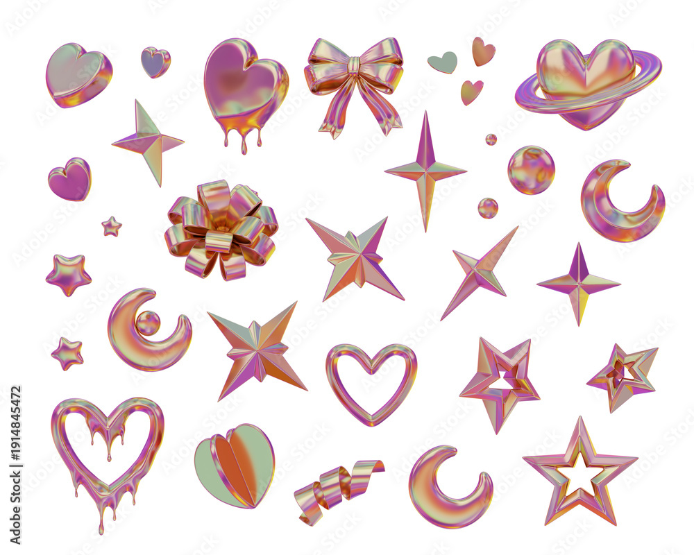 Obraz premium Collection of 3D Render Holographic Icons Elements Set for Modern Graphic Design