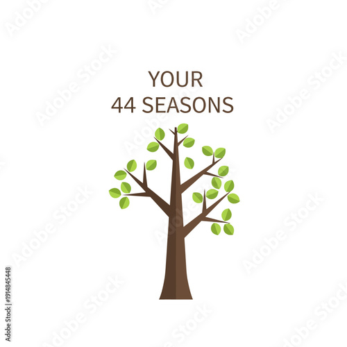 Tree with green leaves and text "YOUR 44 SEASONS" on white background