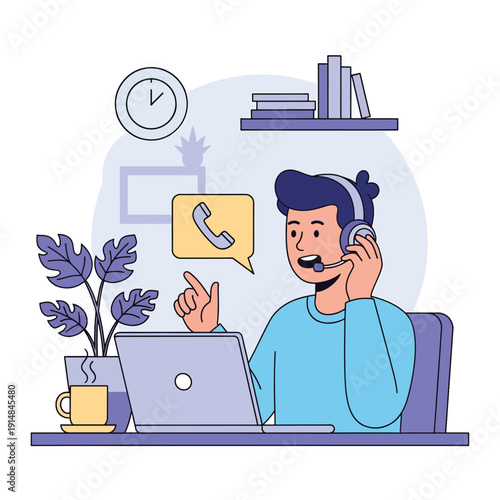 Customer Support Agent Working on Laptop