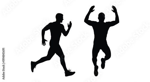 Two athletic men running depicted in a dynamic pose ideal for sports graphics on transparent background silhouette high quality professional detailed