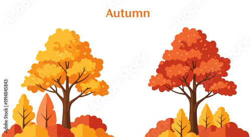 Vibrant Autumn Trees with Colorful Foliage in Fall Season