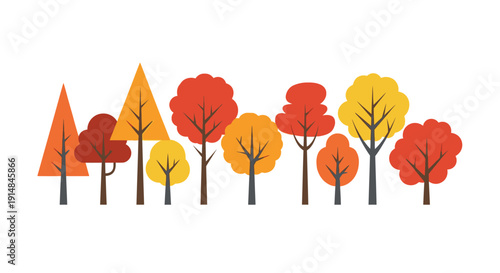 Autumn Trees Collection: Vibrant Fall Foliage in Flat Design Style