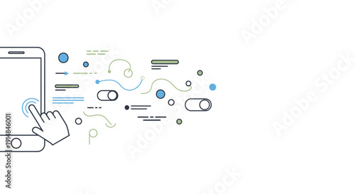 Smartphone with finger touch and flowing abstract lines