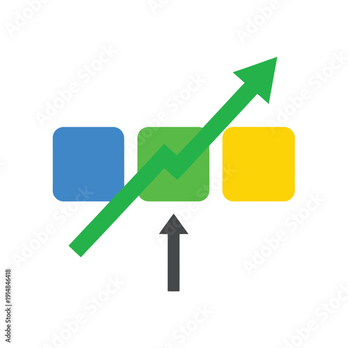 Growth Arrow Over Colorful Squares Symbolizing Upward Trend