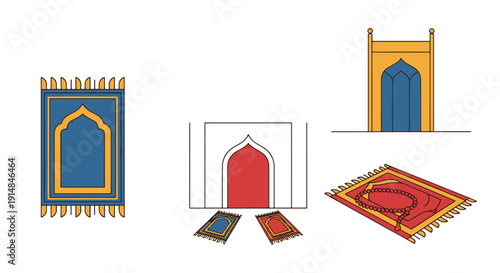 Prayer Room Line art color filled modern design flat style illustration