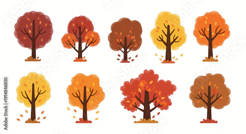 Autumn Trees Collection: Vibrant Fall Foliage in Various Shapes and Colors
