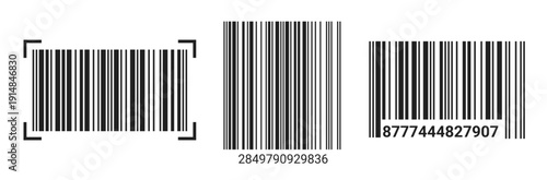 EAN-13 barcode label set with black lines on white background. Clean vector code design for product scanning, pricing, and retail inventory identification systems