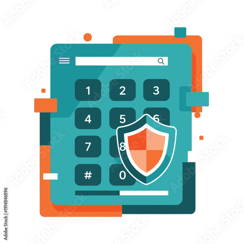 Security keypad with shield emblem for data protection