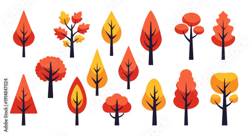 Autumn Tree Collection: Vibrant Fall Foliage Illustrations