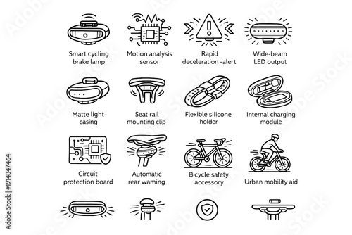 Accessory bicycle charging internal module icon warning bike rail vector brake light