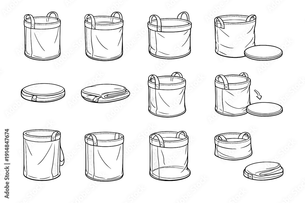 Obraz premium Folded icon smooth lightweight foldable body geometry handles hamper vector soft bag