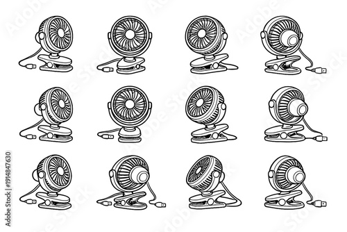Base spring cover plastic usb fan clamp tilt cooler icon tech vector
