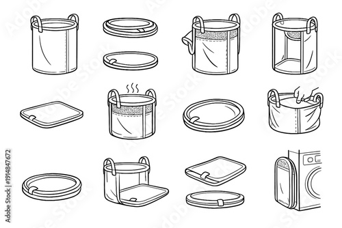 Hamper vertical rounded clean icons base rim removable laundry vector form icon
