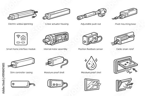 Smart shell assembly mounting clean window icon vector automated geometry push module