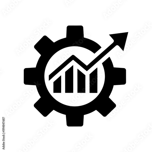 System Optimization and Business Success Gear Arrow Vector on White.