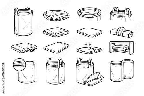 Accessory breathable panel hamper icon opening shell icons foldable fabric vector modern