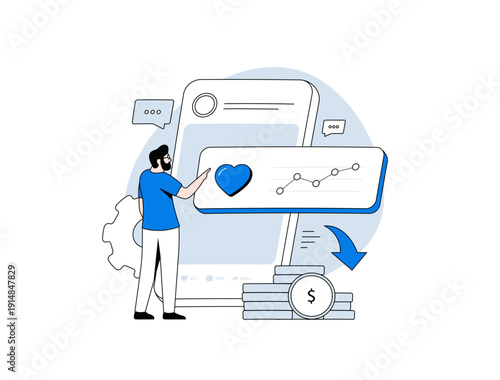 Social media engagement analytics, influencer follower growth rate metrics, digital marketing performance dashboard for influencer marketing strategy, modern flat social media data vector illustration